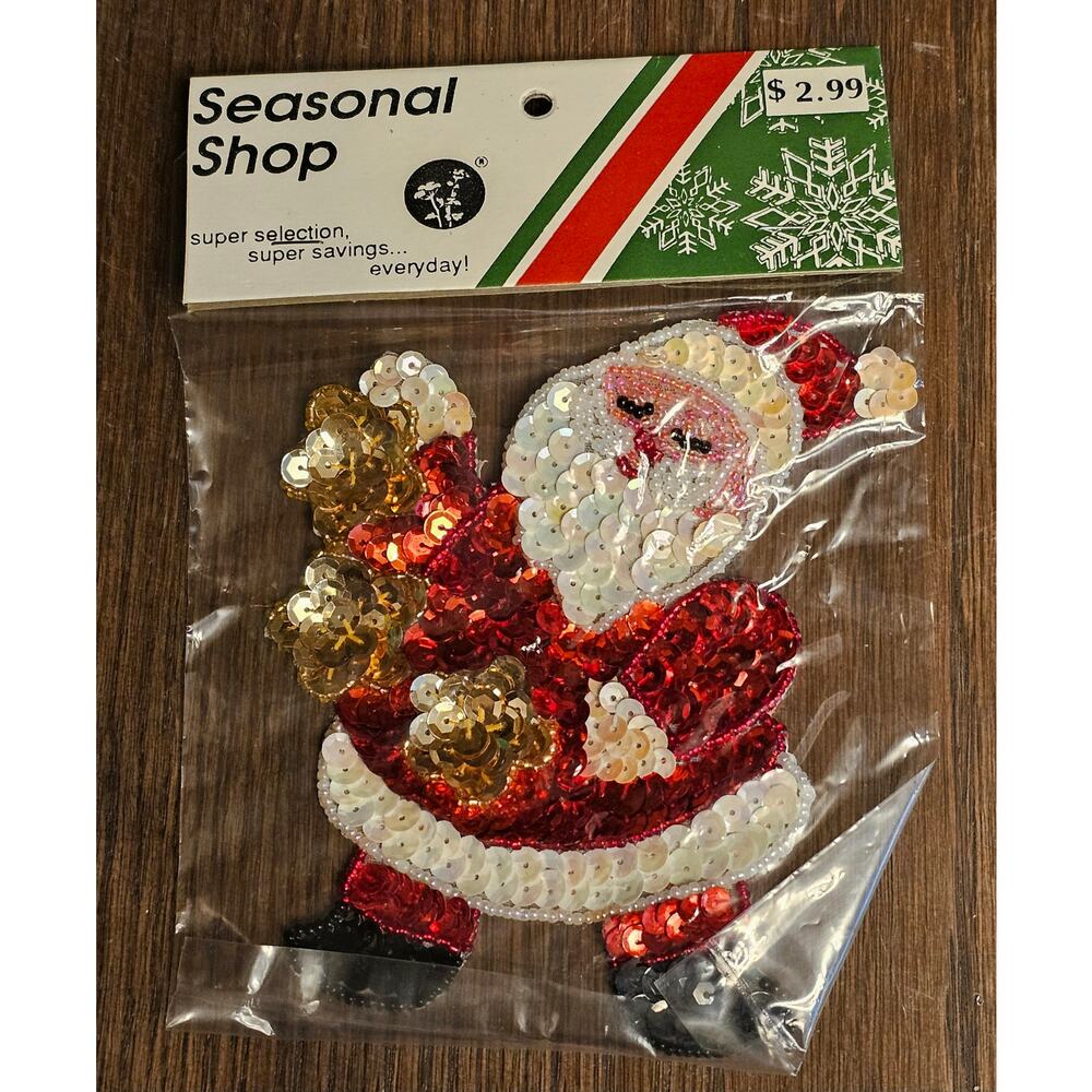 NOS Vintage Hobby Lobby Sequined Santa Claus Applique